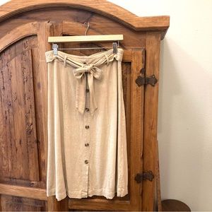 Tan Linen Button Up Midi Skirt